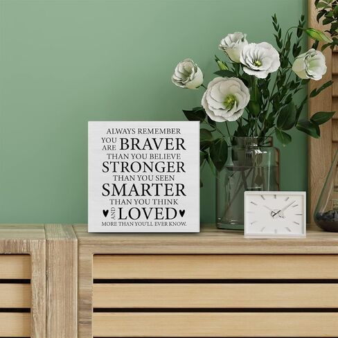 لافتة صندوق خشبي مزخرفة مشجعة، تذكر دائمًا أنك أكثر شجاعة مما تعتقد، لوحة خشبية للديكور المنزلي، رف مكتب المكتب أو عرض الحائط in Kuwait