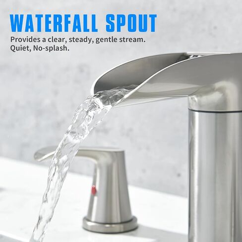 JONKEAN Brushed Nickel 8 Inch Widespread Bathroom Faucet, 2 Handle Waterfall Faucet for Bathroom Sink, Bathroom Faucets for Sink 3 Hole, 360° Swivel Vanity Faucet with Pop-up Drain in Saudi Arabia