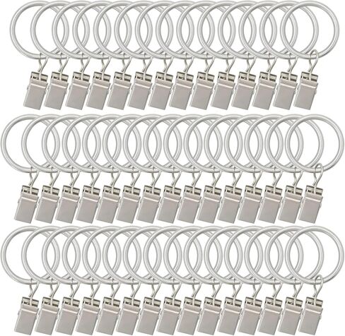 44 Pack Metal Curtain Rings with Clips, Drapery Clips with Rings, Drapes Rings 1 in Interior Diameter, Curtain Hangers Clips, Matte Silver in Saudi Arabia