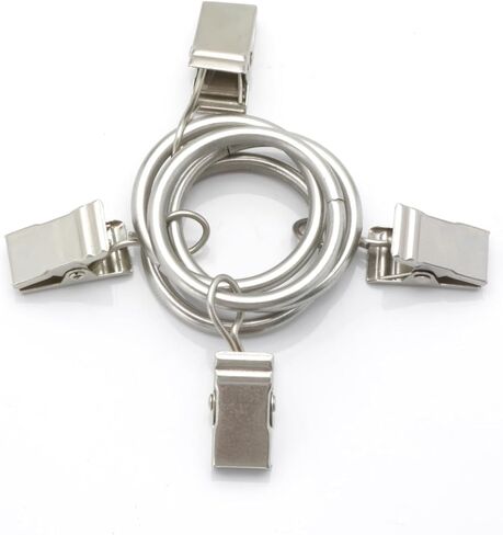 44 Pack Metal Curtain Rings with Clips, Drapery Clips with Rings, Drapes Rings 1 in Interior Diameter, Curtain Hangers Clips, Matte Silver in Saudi Arabia