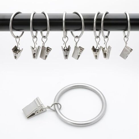 44 Pack Metal Curtain Rings with Clips, Drapery Clips with Rings, Drapes Rings 1 in Interior Diameter, Curtain Hangers Clips, Matte Silver in Saudi Arabia