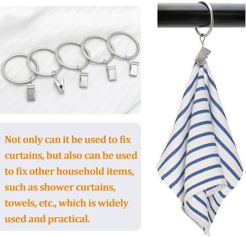 44 Pack Metal Curtain Rings with Clips, Drapery Clips with Rings, Drapes Rings 1 in Interior Diameter, Curtain Hangers Clips, Matte Silver in Saudi Arabia