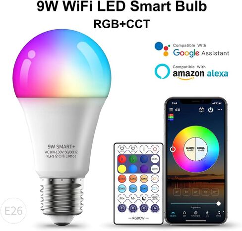 1 PC Smart LED light Bulbs, A19 E26 800LM 2700K-6500K Color Changing LED Light Bulb, WiFi & Bluetooth 5.0, Warm to Cool White, Dimmable & RGB Smart Home Lighting Works with Alexa Google Assistant (1) in Saudi Arabia
