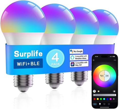 1 PC Smart LED light Bulbs, A19 E26 800LM 2700K-6500K Color Changing LED Light Bulb, WiFi & Bluetooth 5.0, Warm to Cool White, Dimmable & RGB Smart Home Lighting Works with Alexa Google Assistant (1) in Saudi Arabia