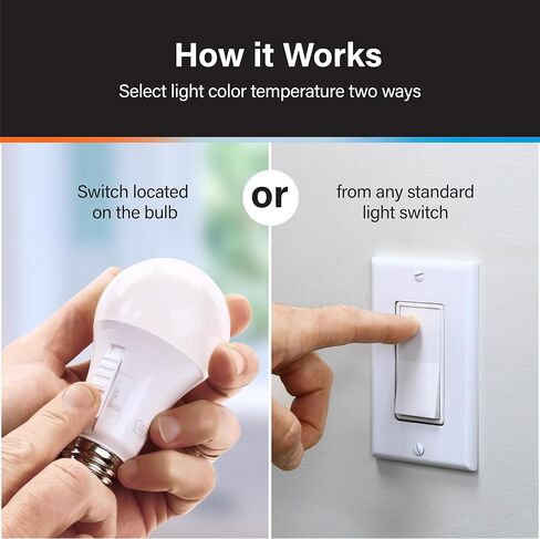 Feit Electric A19 LED Light Bulb, 75W Equivalent, Dimmable, Color Selectable 6-Way, E26 Medium Base, 90 CRI, 1100 Lumens, Damp Rated Standard Bulb, 22-Year Lifetime, OM75DM/6WYCA/2, 2 Pack in Saudi Arabia