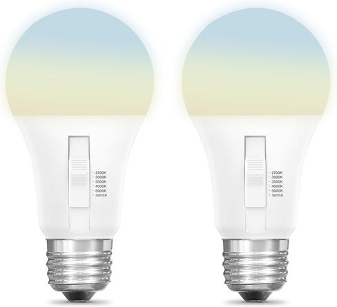 لمبة إضاءة LED A19 كهربائية من Feit، ما يعادل 75 وات، قابلة للتعتيم، يمكن اختيار اللون في 6 اتجاهات، قاعدة متوسطة E26، 90 CRI، 1100 لومن، لمبة قياسية مصنفة رطبة، عمر 22 عامًا، OM75DM/6WYCA/2، عبوتان in Saudi Arabia