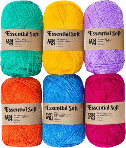 منسوجات أرجوانية | خيوط صوفية - وزن فائق النعومة #4 | 6 بونبونات أكريليك كبيرة للكروشيه والحياكة بألوان متنوعة (الأحمر والأسود والأصفر والأخضر والأزرق والبرتقالي) | 100 جرام (3.5 أونصة) لكل كرة in Kuwait