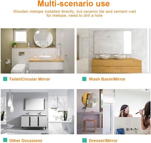 4 قطع مرآة نحاسية نقية مجموعة مشابك زجاجية عائمة مثبتة على الحائط / مشبك مرايا الحمام داعمة لصفيحة تزيين الأظافر (ذهبي) in Saudi Arabia