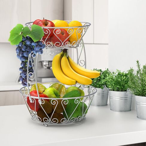 Simple Houseware 2-Tier Countertop Fruit Basket Bowl Storage, Bronze in Kuwait