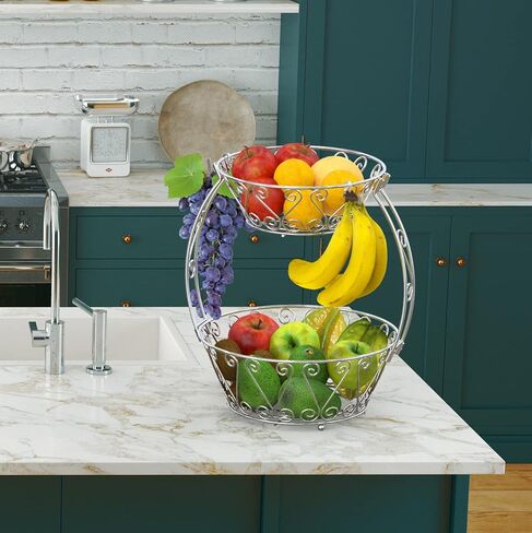 Simple Houseware 2-Tier Countertop Fruit Basket Bowl Storage, Bronze in Kuwait