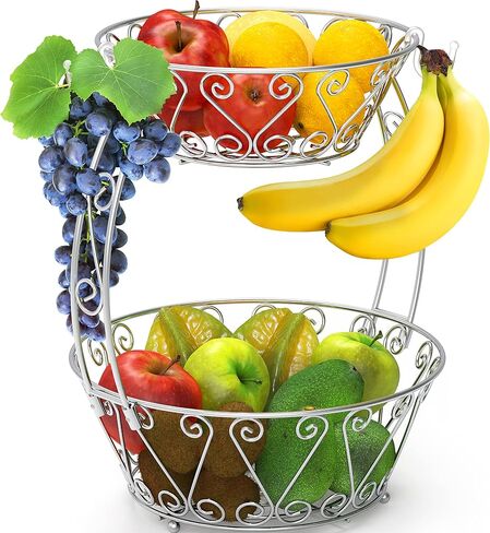 Simple Houseware 2-Tier Countertop Fruit Basket Bowl Storage, Bronze in Kuwait