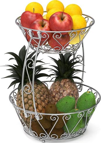 Simple Houseware 2-Tier Countertop Fruit Basket Bowl Storage, Bronze in Kuwait
