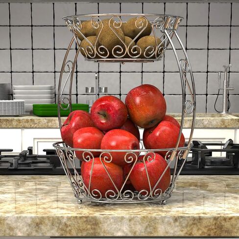 Simple Houseware 2-Tier Countertop Fruit Basket Bowl Storage, Bronze in Kuwait