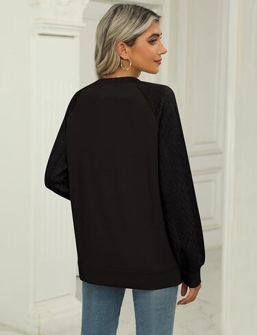 LOMON Crewneck Sweatshirts for Women Cable Knit Sleeve Sweaters Lightweight Pullover Tops in Kuwait