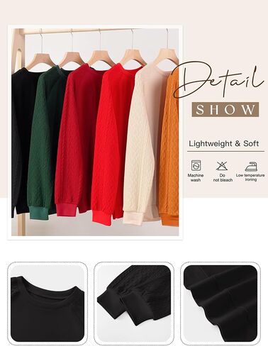 LOMON Crewneck Sweatshirts for Women Cable Knit Sleeve Sweaters Lightweight Pullover Tops in Kuwait
