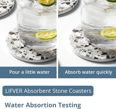 LIFVER Coasters for Drinks, Absorbent Coasters with Holder, Coasters Set of 6, Avoid Furniture Being Scratched, Funny Housewarming Gift for Home Decor and Kitchen, 4 inches, Granite-Style in Kuwait