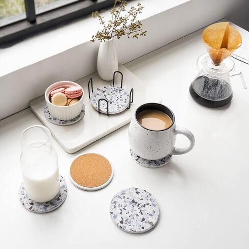 LIFVER Coasters for Drinks, Absorbent Coasters with Holder, Coasters Set of 6, Avoid Furniture Being Scratched, Funny Housewarming Gift for Home Decor and Kitchen, 4 inches, Granite-Style in Kuwait