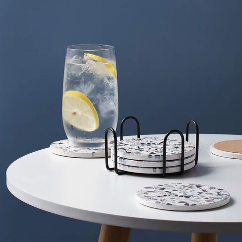 LIFVER Coasters for Drinks, Absorbent Coasters with Holder, Coasters Set of 6, Avoid Furniture Being Scratched, Funny Housewarming Gift for Home Decor and Kitchen, 4 inches, Granite-Style in Kuwait