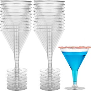 Hanna K. Signature Deluxe Clear Plastic Martini Cups - 7oz, 20 Pieces - Perfect for Parties & Everyday Use