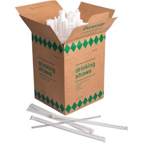Sugarbox Premium 7.75 inch Crystal Clear Plastic Straws - Individually Wrapped, Made in USA, Perfect for Drinks, Coffee, & Smoothies - Pack of 500