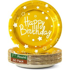 Happy Birthday Party Paper Plates, Colorful Dessert Plates, 7 INCH 50 PCS Party Supplies Cake Plates, Five Colors Foil Polka Dots Paper Plates for Birthday, Party Decorations