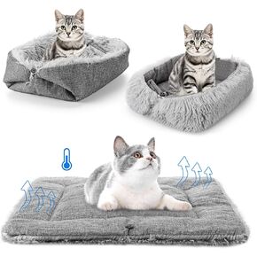 2 Pcs Cat Beds Small Dog Bed, Self Warming Cat Dog Mat Washable Warm Fluffy Pet Pad Calming Cushion Soft Kitty Bed for Indoor Outdoor Crate Pets Cat Small Dog Sleeping, 24 x 20 Inches, Gray