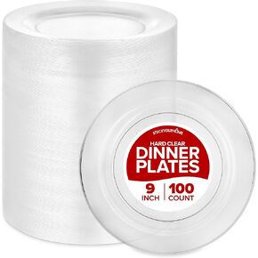 Stock Your Home 100ct Polystyrene Plate, 9x9inch, Heavy Duty, Clear, Reusable, Modern Style, Disposable Plate for Weddings, Dinner Parties, Holidays