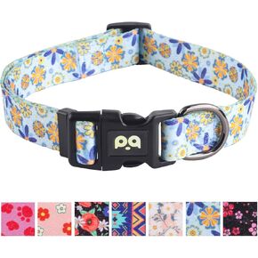 QQPETS Adjustable Soft Dog Collar: Print Flower Pink Multicolor Cute Patterns for XS Small Medium Large Pet Girl Boy Puppy Walking Running Training (S, Small Daisies)