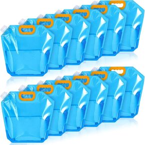 1.3 Gallon Collapsible Water Storage Bag Water Container Bag Emergency Jug Clear Plastic Storage Pouch Freezable Water Carrier Tank Foldable Bottle for Outdoor Sport Camping Hiking Backpack (12 Pcs)