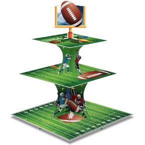 Super Football Bowl Party Decoration Football Cupcake Stand 3 Tier Dessert Tower Super Soccer Bowl Sports Stadium Decor Mini Cake Stand for Kids Boys Teenagers Sport Party Supplies