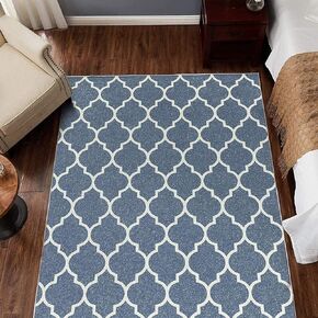 COLLACT Area Rug 5x7 Entryway Rug Moroccan Rug Blue Grey Thin Rug Modern Geometric Accent Rug Soft Rug Indoor Door Mat Non Slip Gray Carpet Kitchen Living Room Bedroom Dining Room