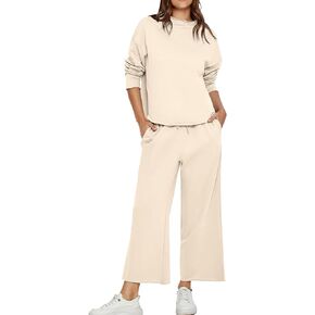 Glamaker Womens 2 Piece Lounge Set Casual Long Sleeve Mock Neck Tops Wide Leg Pant Tracksuit Vacation Travel Outfit 2024