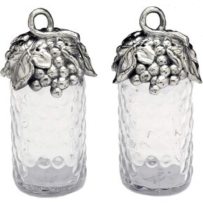 Arthur Court Grape Pattern Aluminum with Artisan Quality Hand Polished Lid for Large Glass Salt and Pepper S/P Shaker 5.75 inch Tall