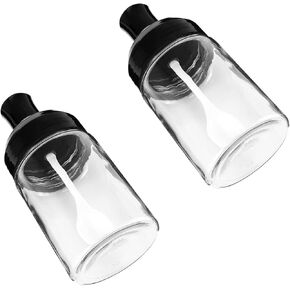 Hemoton Glass Containers 2Pcs Seasoning Bottle with Glass Condiment Container Seasoning Box with Lid and Olive Oil Bottle Salt Sugar Storage Pot for BBQ Cooking Black Sealable Containers