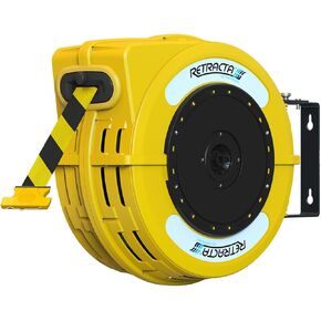 Macnaught C1 Retracta بكرة حاجز قابلة للسحب للداخل/الخارج بطول 82 قدمًا مع دعامة فولاذية دوارة 180 درجة مطلية بمسحوق