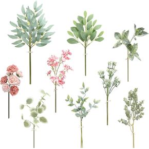 Artificial Flowers and Greenery Set with Green Filler for Wedding Bouquets, Table centerpieces and DIY Floral Arrangements (Gradient Green)