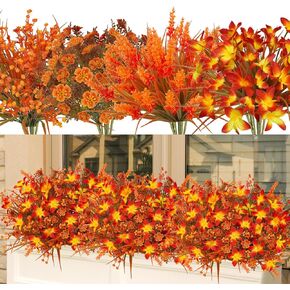 Uieke Fall Fake Plants Fall Artificial Flowers for Outdoors for Autumn Fall Decor (36, Autumn Orange)