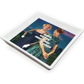 Boston International Anne Taintor Vintage Style Ceramic Napkin Holder Caddy Tray, 6.25 x 6.25-Inches, Moderation Who?