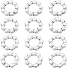 Honbay 12PCS Imitation Pearl Napkin Rings Stretched Rhinestone Napkin Rings Holder Elastic Serviette Rings Buckle for Weddings Reception Christmas Thanksgiving Party