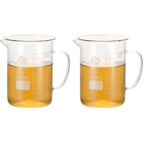 PATIKIL 500ml Glass Beakers, 2Pcs Beakers 3.3 Borosilicate Glass Beakers Graduated Measuring Cup with Spout for Lab Experiments, Cooking and Baking, Clear
