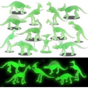 UPINS 36Pcs Mini Dinosaur Figures, Small Luminous Dinosaur Toy Birthday Party Favors Supplies Dino Cupcake Toppers Plastic Dino Toys for Kids Easter Basket Suffers Classroom Prizes Box