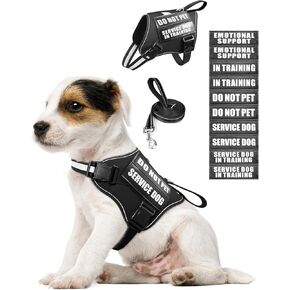 Service Dog Vest Harness and Leash Set+10 Patches for Puppy Small Dogs,Do Not Pet Emotional Support Dog Vest with 2 Soft Padded Handle for Everyday/Training (Black XS)