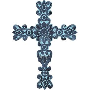 Ardour Metal Decorative Wall Cross Metal Spiritual Decorations for Home Religious Hanging Cross Wall Decor 9.5" x 5" Inches - Blue
