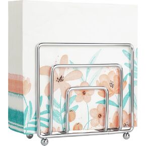 Napkin Holder Silver Color for Kitchen Dining Table, Upright Modern Paper Napkin Storage Stand, Decorative Metal Wire Design Napkin Standing Dispenser