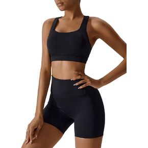ABOCIW Workout Sets for Women 2 Piece Cross Back Sports Bra High Waist Biker Shorts Yoga Outfits