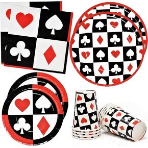122 Pcs Casino Party Supplies Set Paper Plate Cup Napkin for Poker Game Las Vegas Night Card Playing Club Birthday Disposable Dinnerware Serves 24