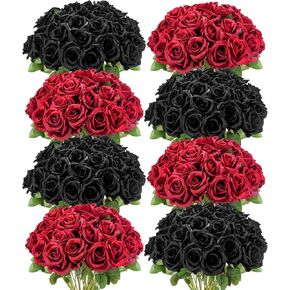 Hotop 120 Pcs Artificial Roses in Bulk, Long Stem Roses Artificial Flowers Bouquet, Silk Real Touch Fake Roses for Home Wedding Bridal Party Table Centerpieces Decoration Valentine's Day Gifts(Red)