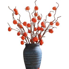 Flueyer PRTECY 6Pcs Artificial Pumpkin Branches, Orange Pumpkin Stems Durable Realistic Berry Spray Stems Picks for Fall Thanksgiving, Halloween, Christmas Vase Flower Arrangement