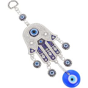 Blue Evil Eye with Hamsa Hand Protection Hanging Ornament Blue Evil Eye Bead Turkish Greek Ojo Turco Protection Amulet Ornament Wall or Door Hanging Decor