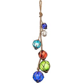 Glass Fishing Floats | Multicolor Japanese Glass Floats Strand 2"-4" | Nautical Rope Ball | Strand of 6 | Nautical Themed Wall Decor | Beach House Decor | Glass Buoys for Decoration & Ocean Room Decor